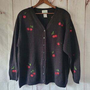 Vintage The Quacker Factory Women’s 3x Cherry Cardigan Beaded & Embroidered